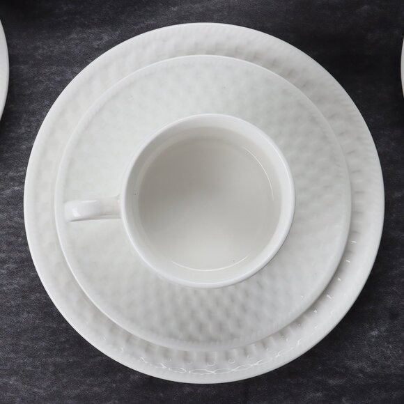Oneida Casual Settings Basket Weave Salad Plate and Flat Cup & Saucer Set of 4 - Picture 9 of 10